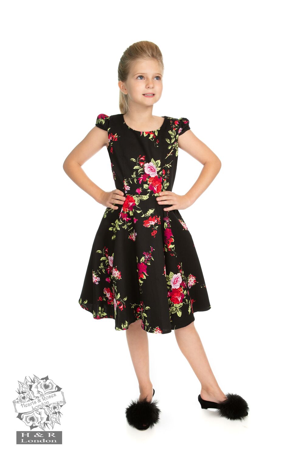 Girls Black Rosaceae Swing Dress